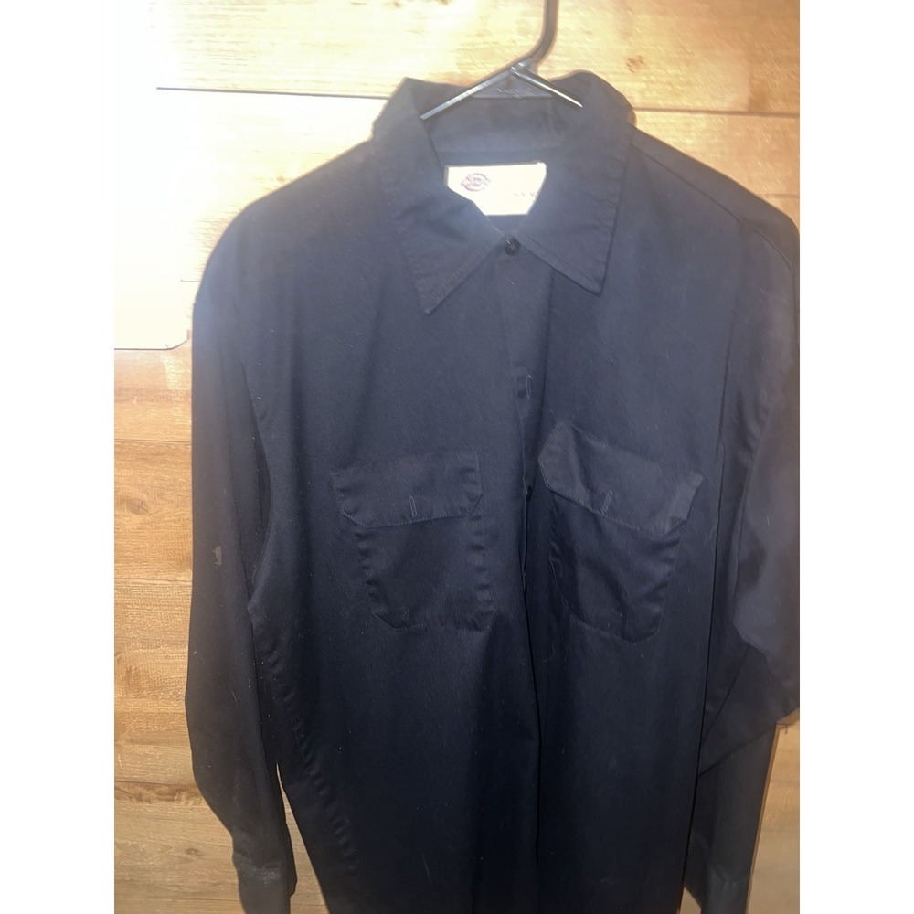 Dickies Men's Black Long Sleeve Button-Front Work Shirt XL Twill Blend